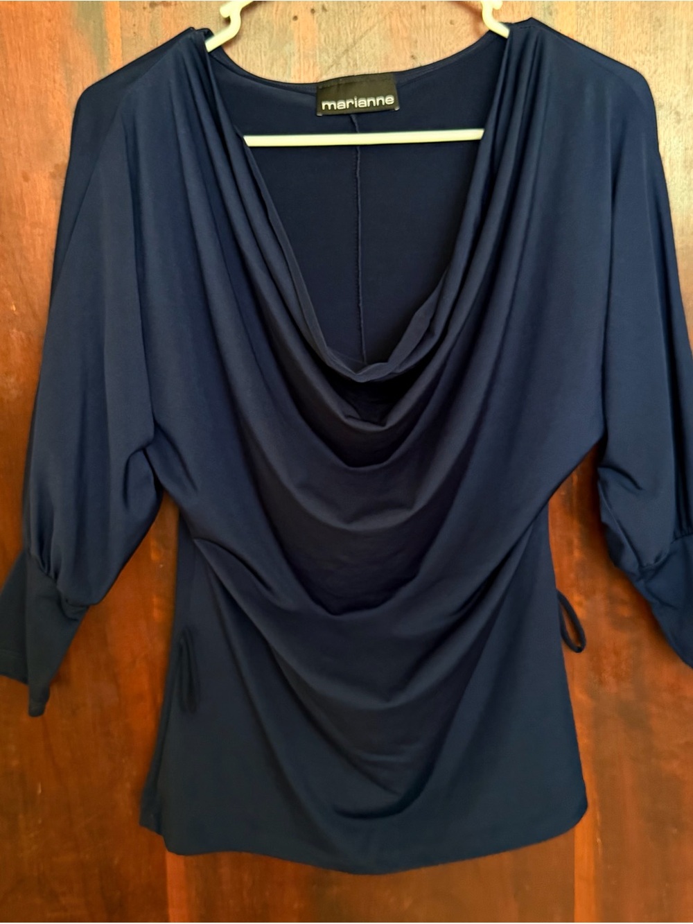 Marianne Navy Draped Cowl Neck Top